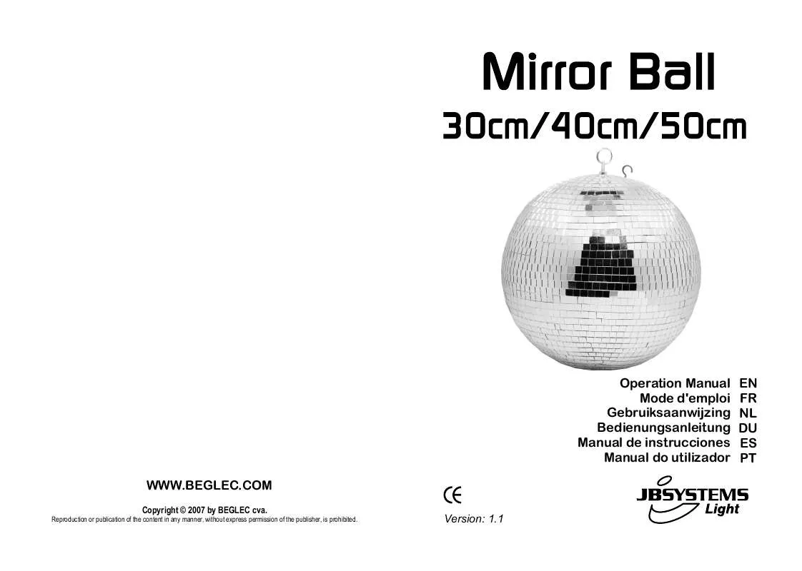 Mode d'emploi JBSYSTEMS LIGHT MIRROR BALL 30CM