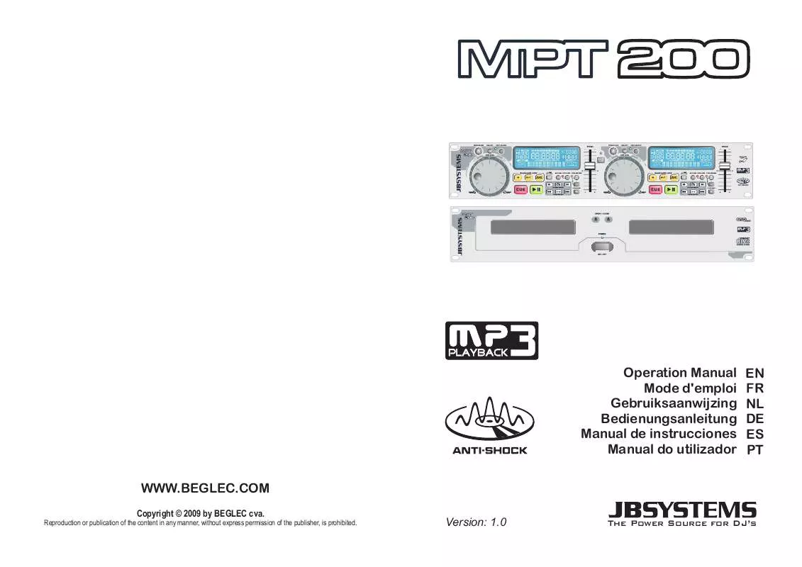 Mode d'emploi JBSYSTEMS MPT 200