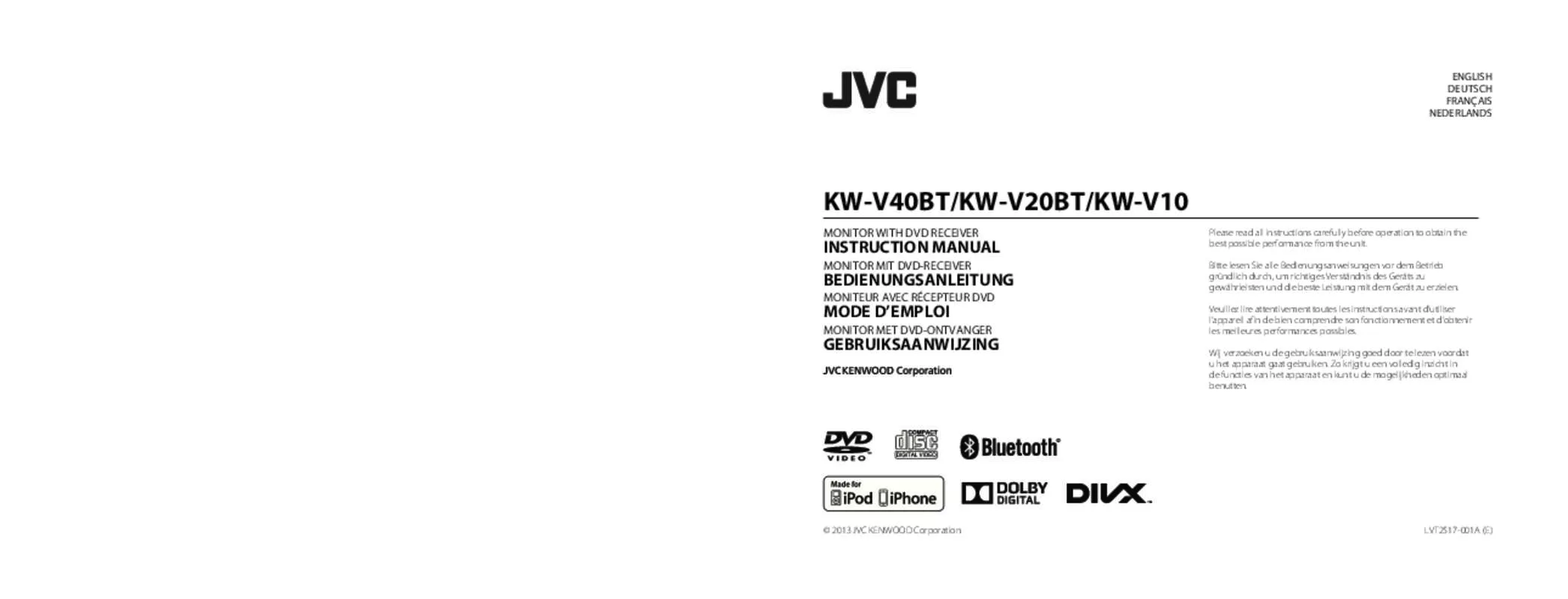 Mode d'emploi JVC KW-V40BTE