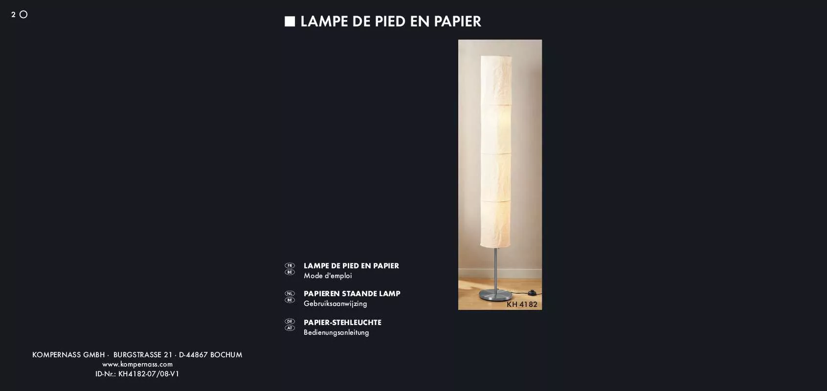 Mode d'emploi KOMPERNASS KH 4182 PAPER FLOOR LAMP