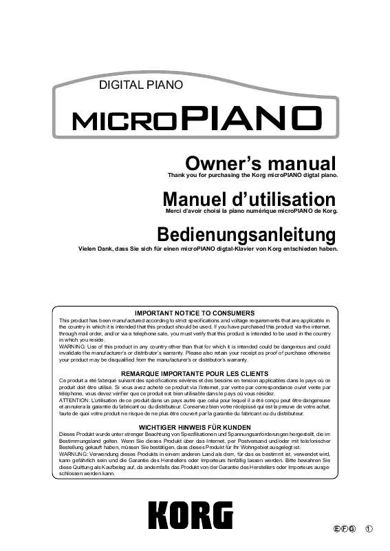 Mode d'emploi KORG MICROPIANO