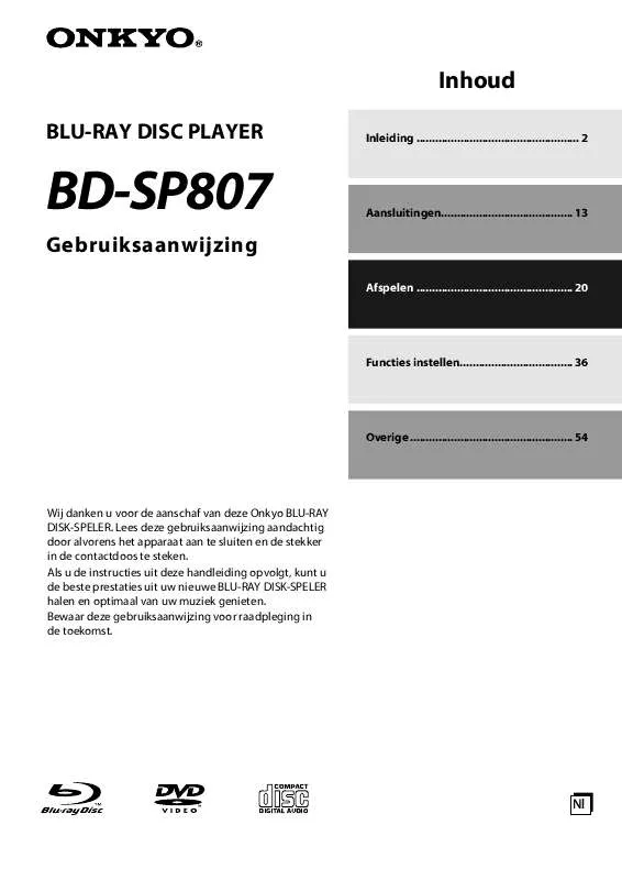 Mode d'emploi ONKYO BD-SP807