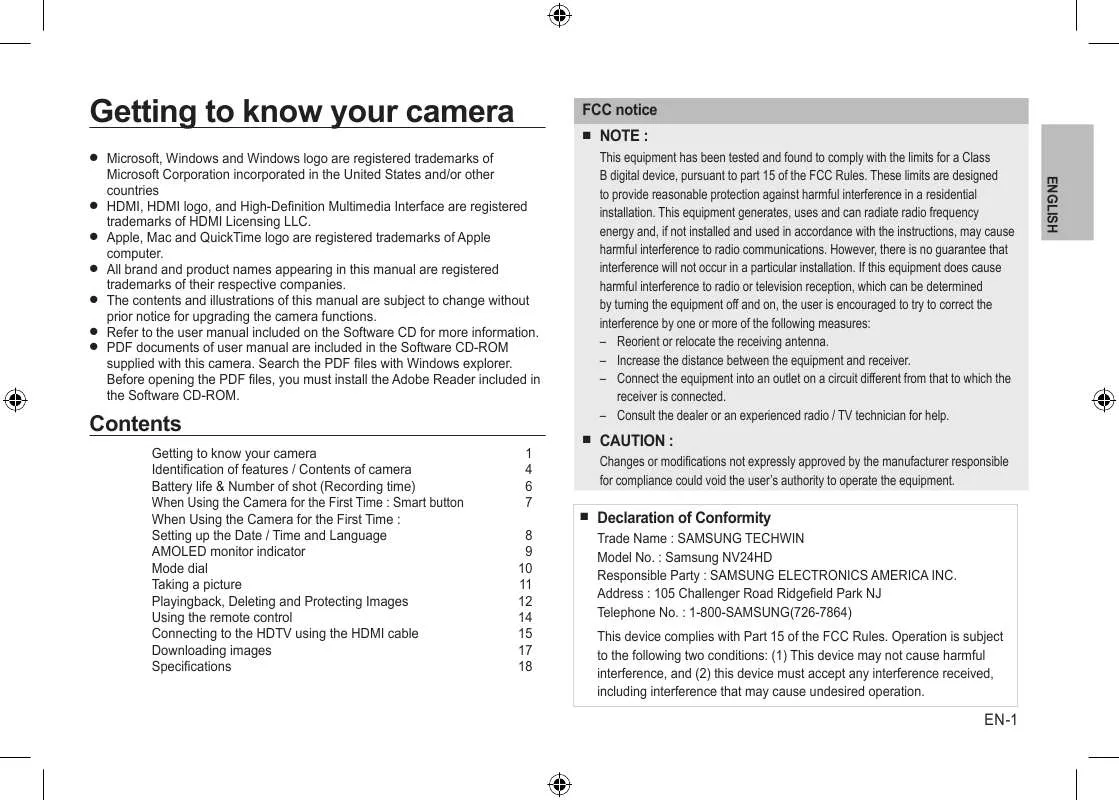 Mode d'emploi SAMSUNG LANDIAO NV10D