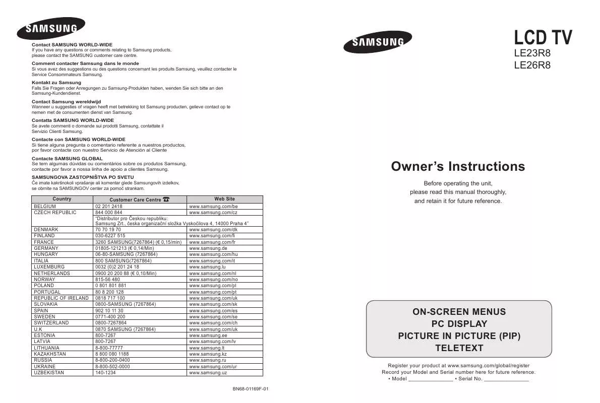 Mode d'emploi SAMSUNG LE 26R86BD