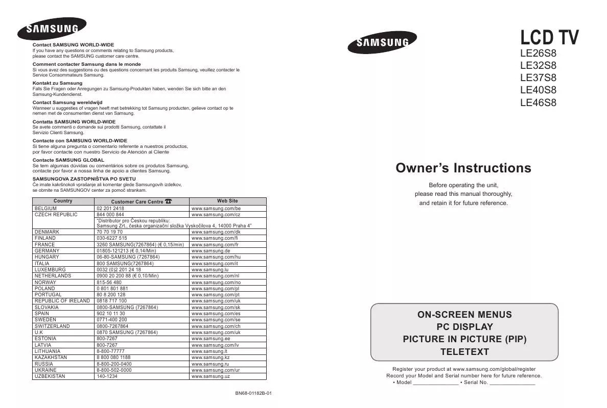 Mode d'emploi SAMSUNG LE 26S86BD