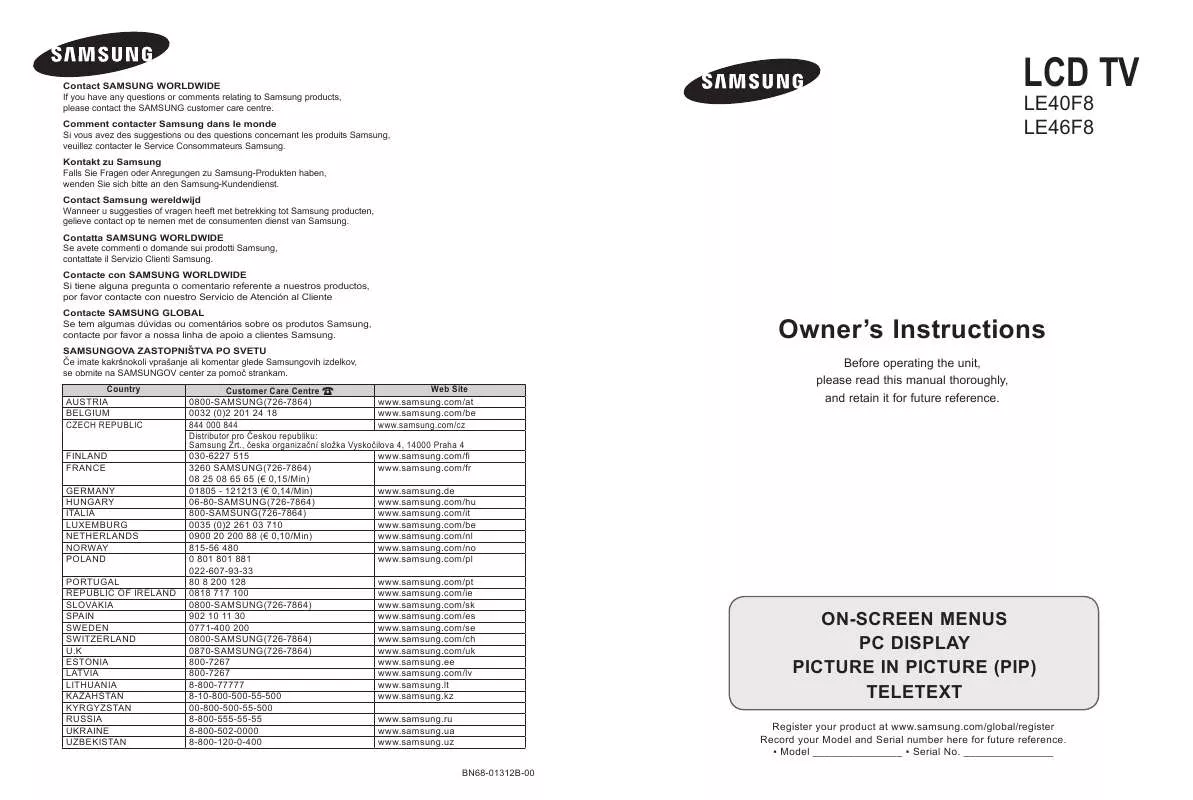 Mode d'emploi SAMSUNG LE 40F86BD