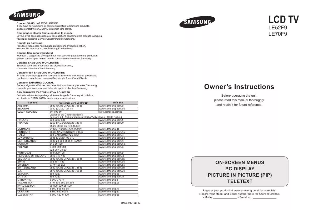 Mode d'emploi SAMSUNG LE 52F96BD