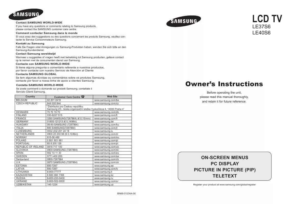 Mode d'emploi SAMSUNG LE37S61B