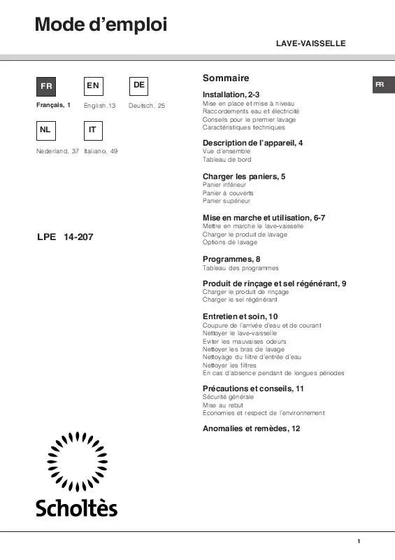 Mode d'emploi SCHOLTES LPE 14-207 WH