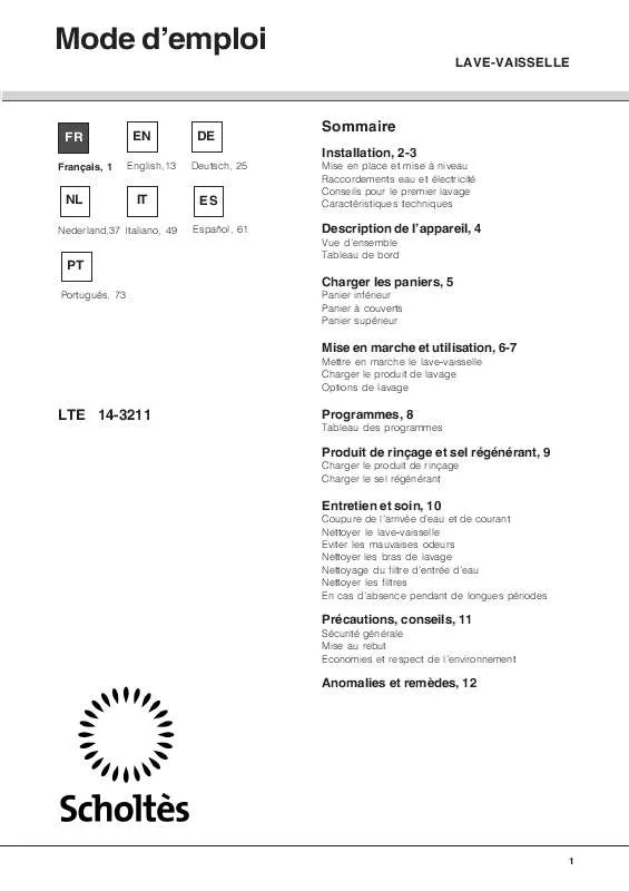 Mode d'emploi SCHOLTES LTE 14-3211