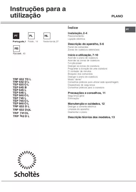 Mode d'emploi SCHOLTES TRP 742 DL