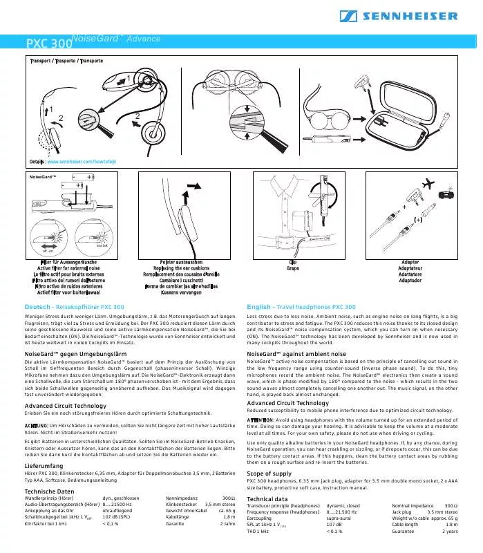 Mode d'emploi SENNHEISER PXC 300