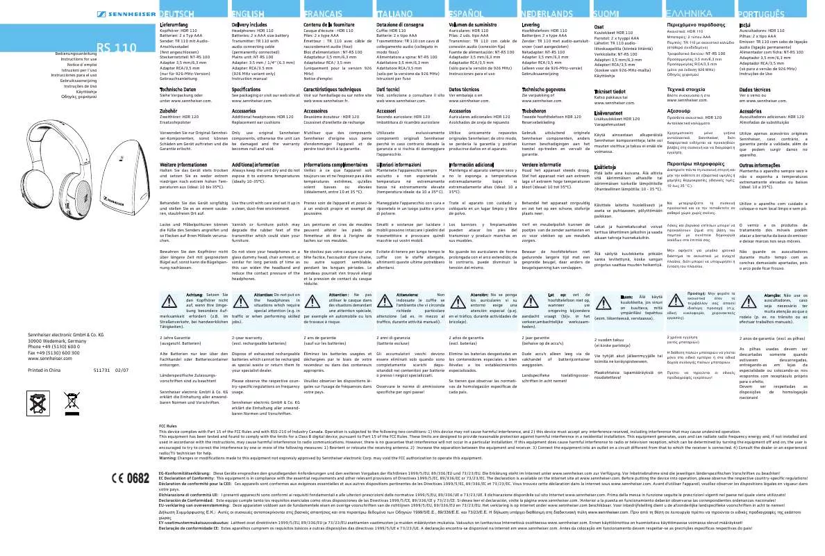 Mode d'emploi SENNHEISER RS 110