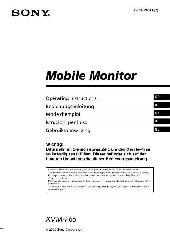 Mode d'emploi SONY XVM-F65