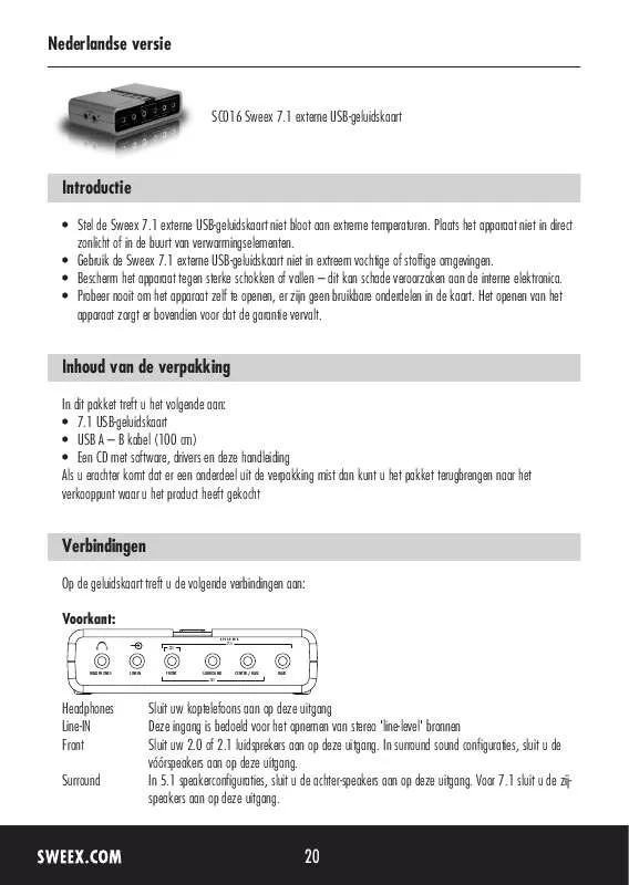 Mode d'emploi SWEEX SC016