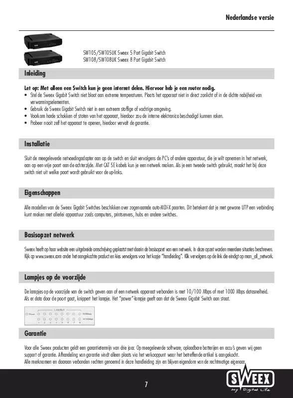 Mode d'emploi SWEEX SW105