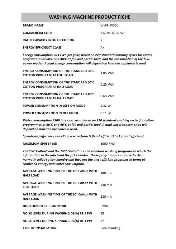 Mode d'emploi WHIRLPOOL 1 FFD-400