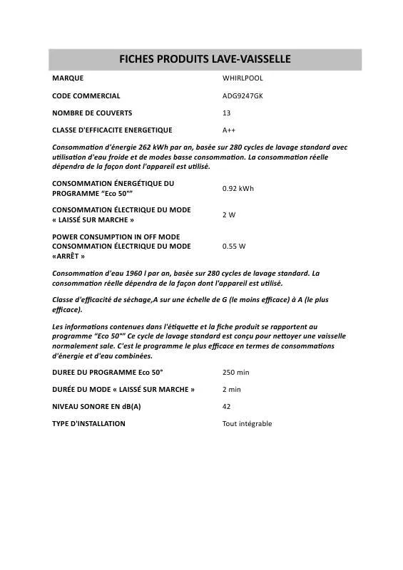 Mode d'emploi WHIRLPOOL A 331/G/1