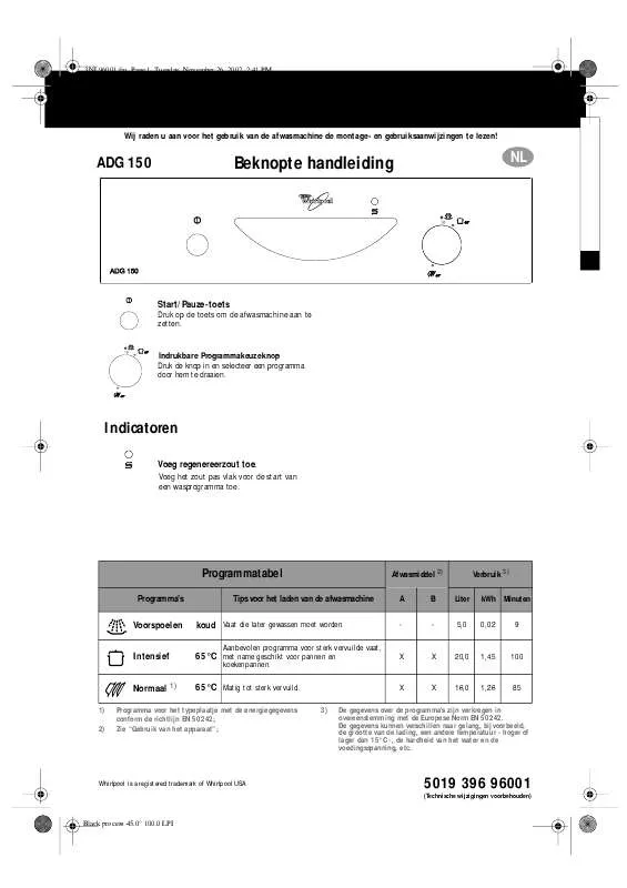 Mode d'emploi WHIRLPOOL ADG 150/1 BR