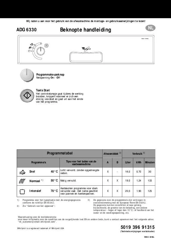 Mode d'emploi WHIRLPOOL ADG 6330/1 ALU