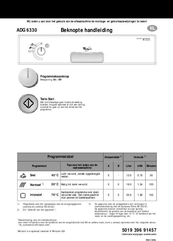 Mode d'emploi WHIRLPOOL ADG 6330/2 ALU