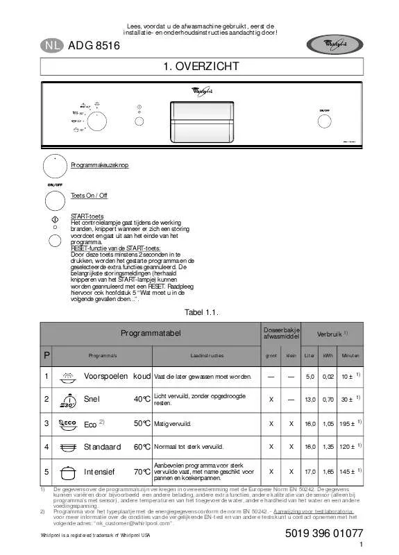 Mode d'emploi WHIRLPOOL ADG 8516 IX