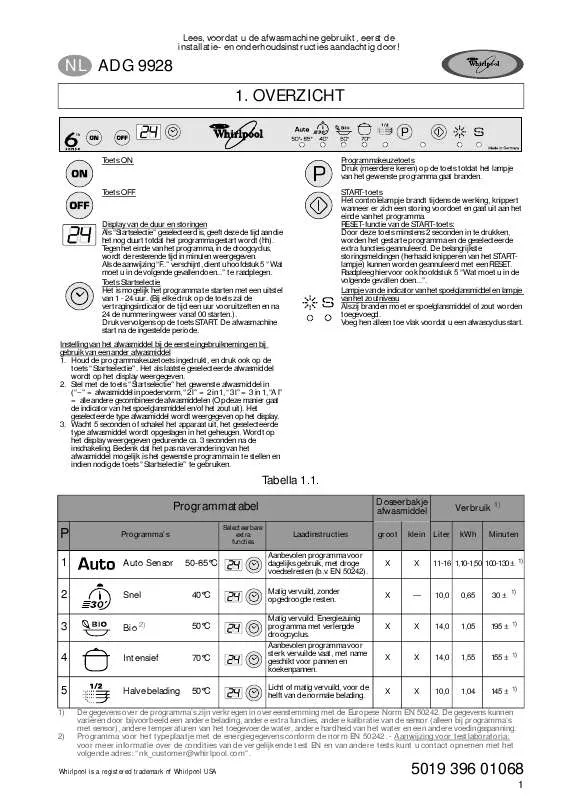 Mode d'emploi WHIRLPOOL ADG 9928