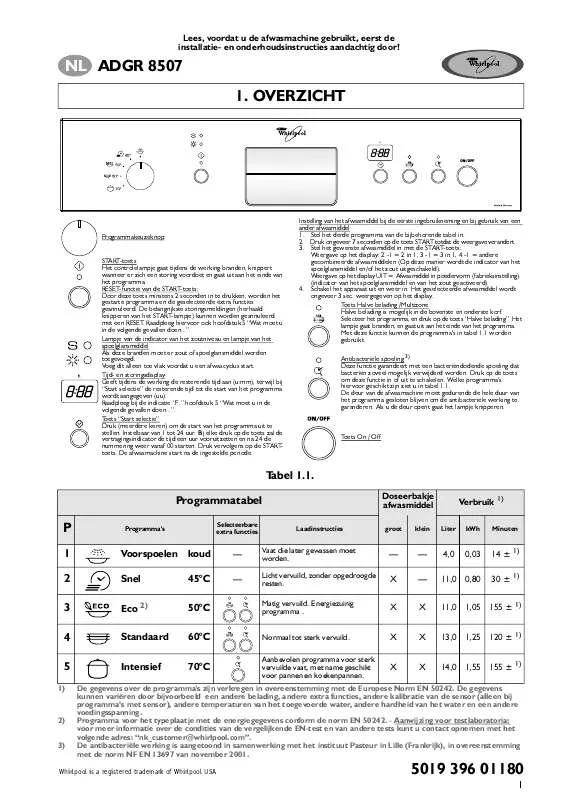 Mode d'emploi WHIRLPOOL ADGR 8507