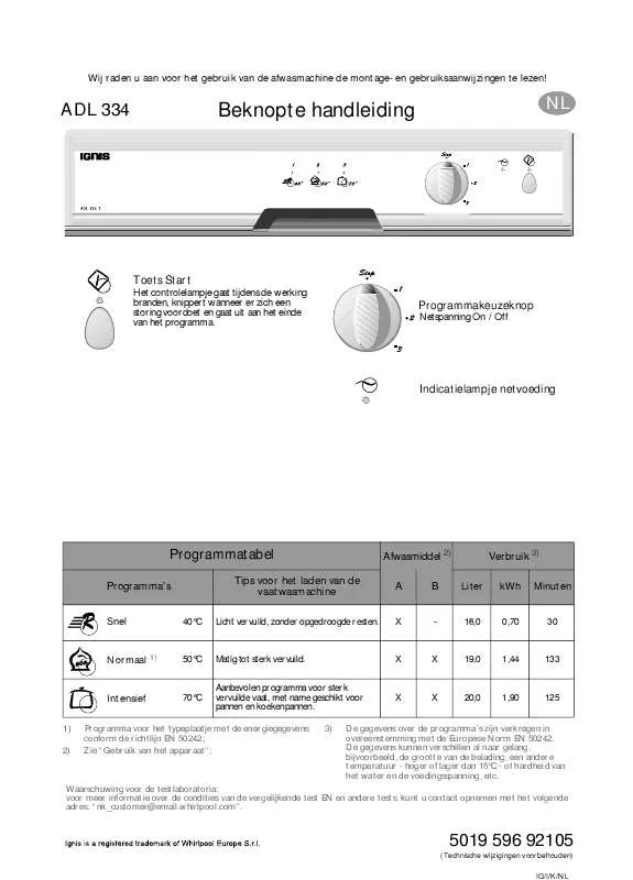 Mode d'emploi WHIRLPOOL ADL 334 S AV