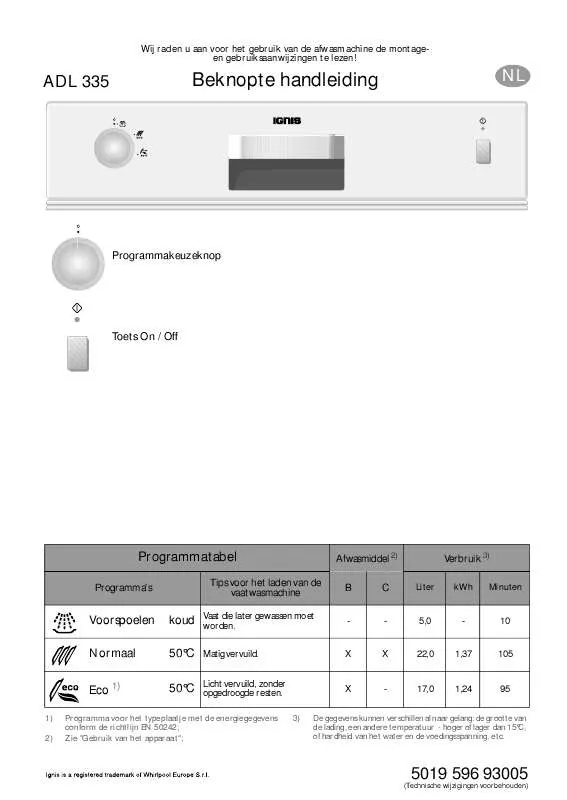 Mode d'emploi WHIRLPOOL ADL 335 NB