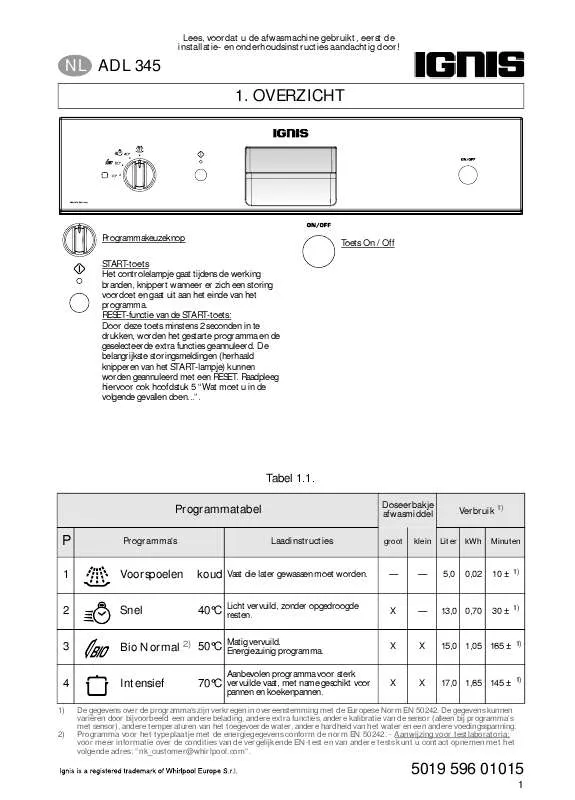 Mode d'emploi WHIRLPOOL ADL 345 WH