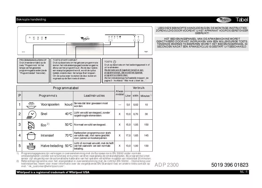 Mode d'emploi WHIRLPOOL ADP 2300 SL