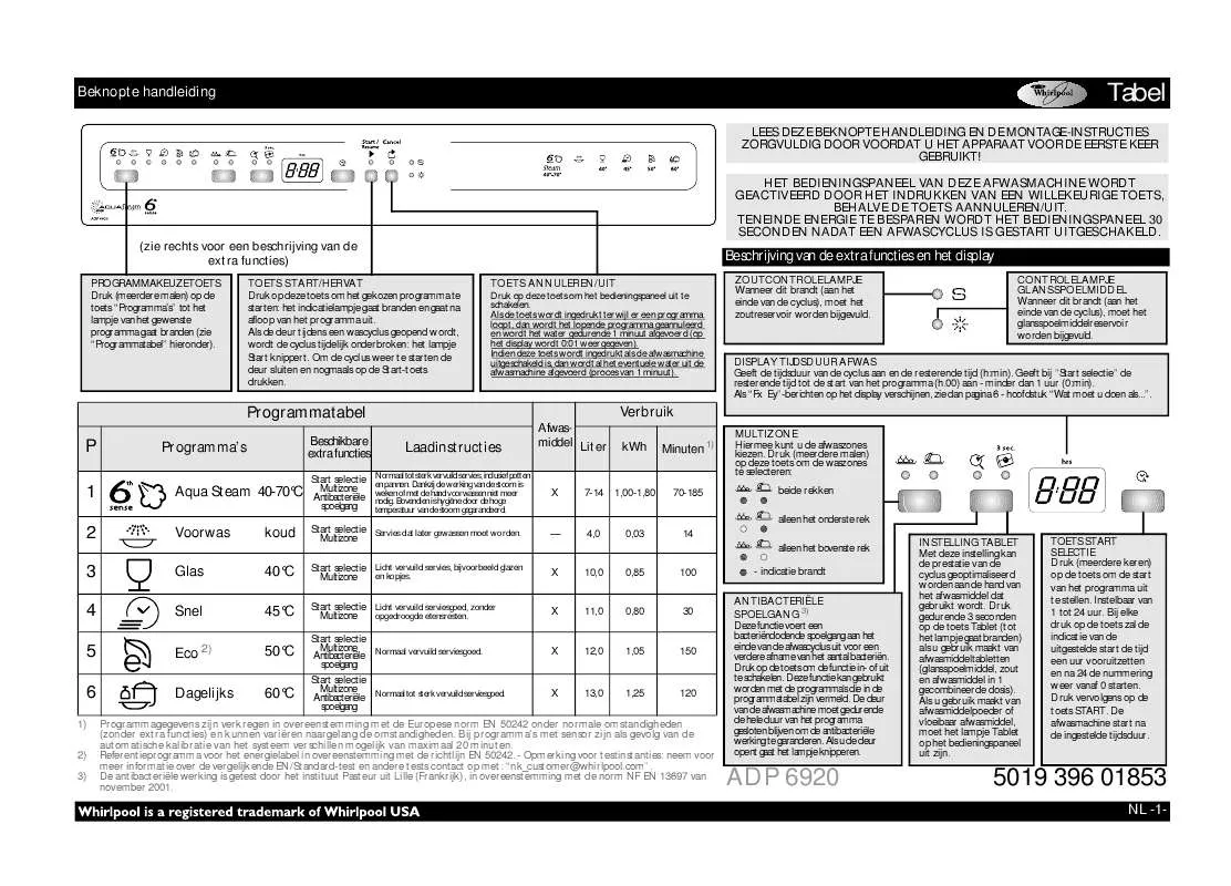 Mode d'emploi WHIRLPOOL ADP 6920 WH