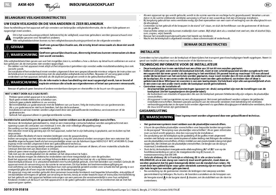 Mode d'emploi WHIRLPOOL AKM 409/NB