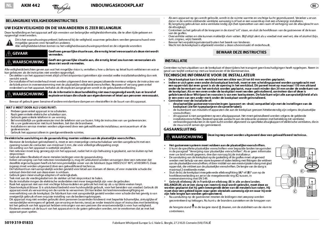 Mode d'emploi WHIRLPOOL AKM 442/NB