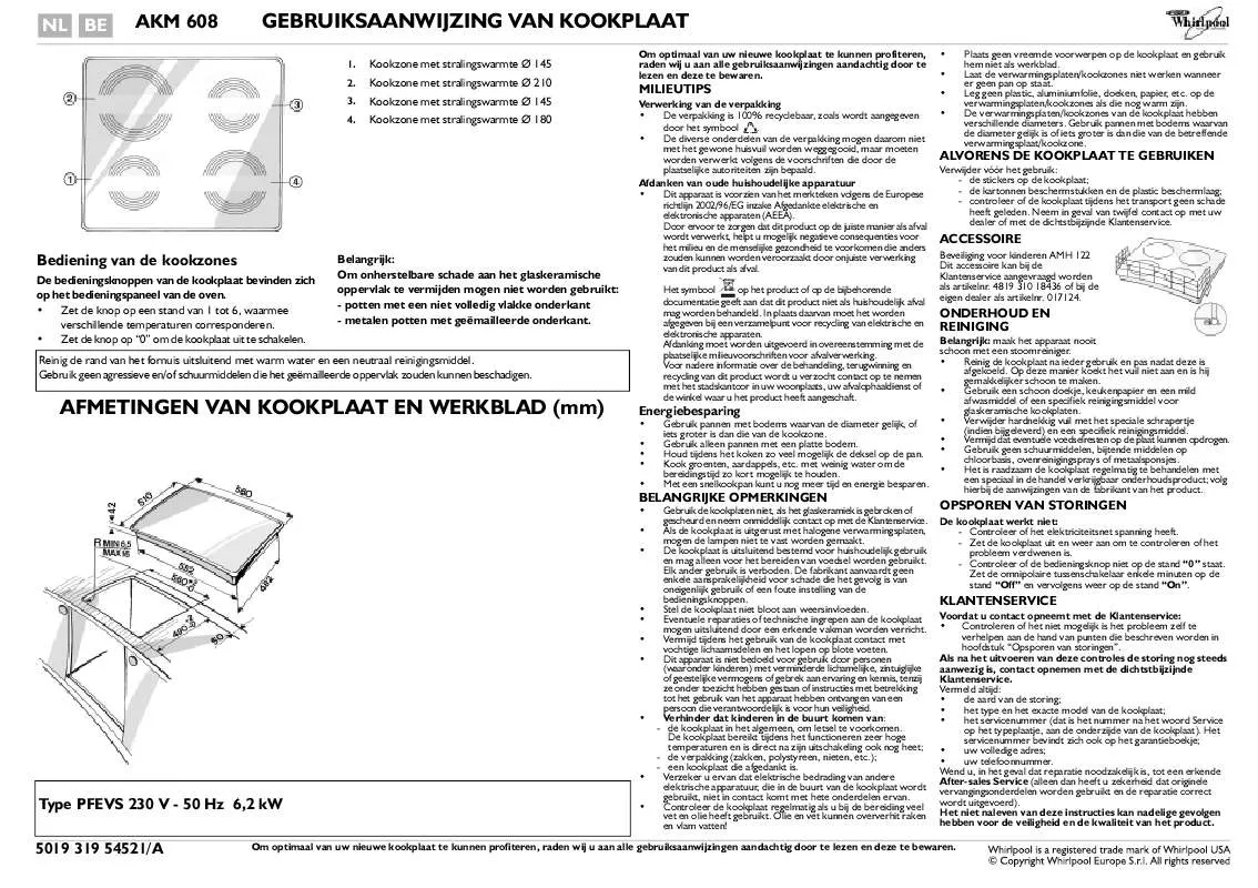 Mode d'emploi WHIRLPOOL AKM 608/01 AL