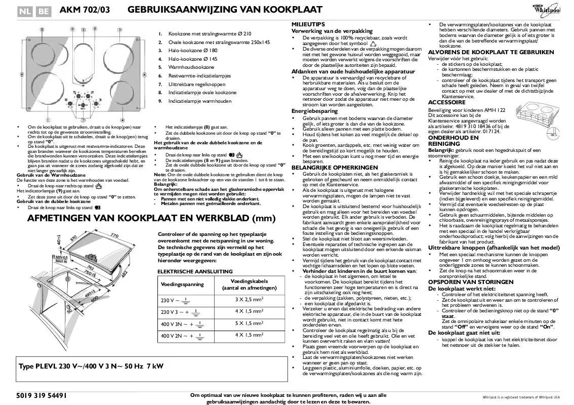 Mode d'emploi WHIRLPOOL AKM 702/NB/03