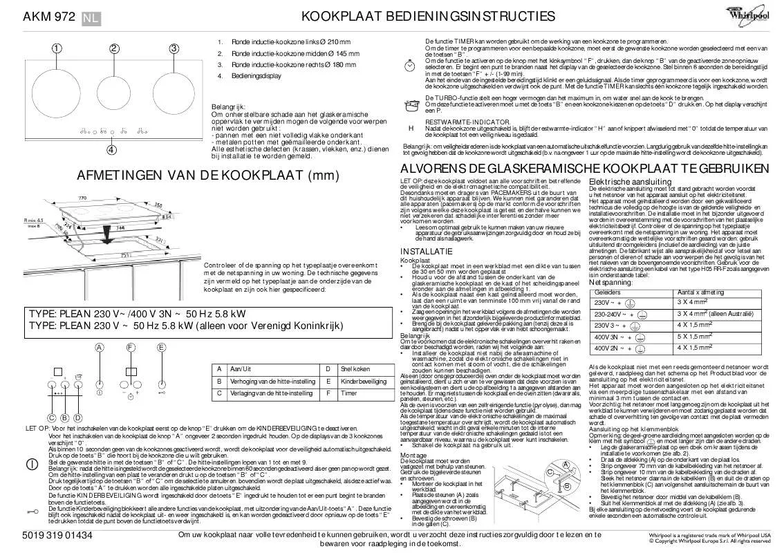 Mode d'emploi WHIRLPOOL AKM 972/BA