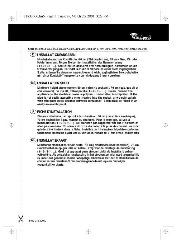 Mode d'emploi WHIRLPOOL AKR 424 WH