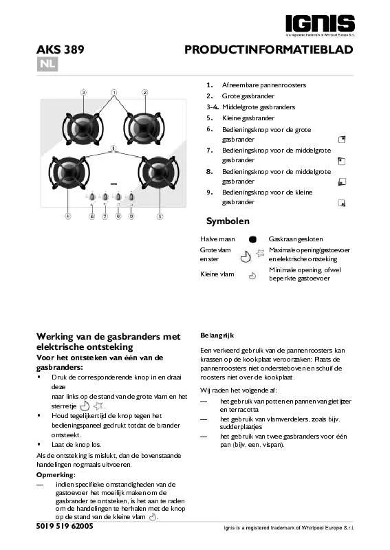 Mode d'emploi WHIRLPOOL AKS 389/NB