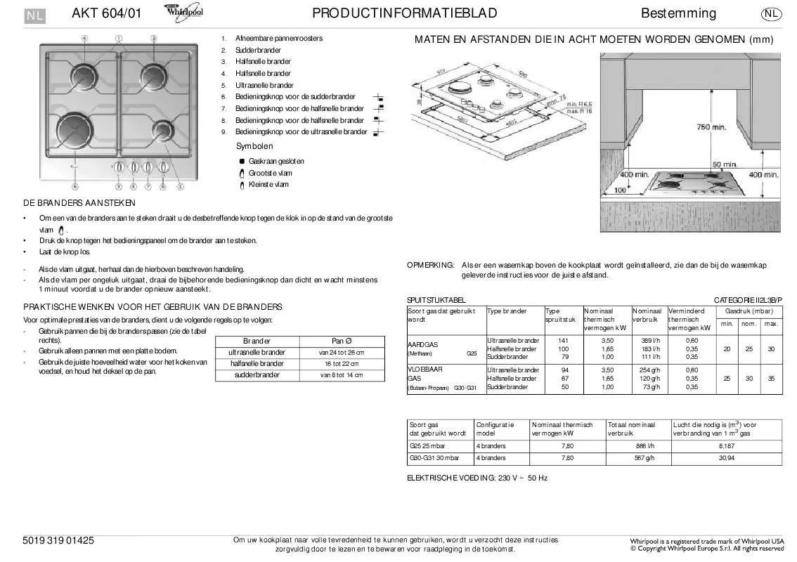 Mode d'emploi WHIRLPOOL AKT 605/IX/01