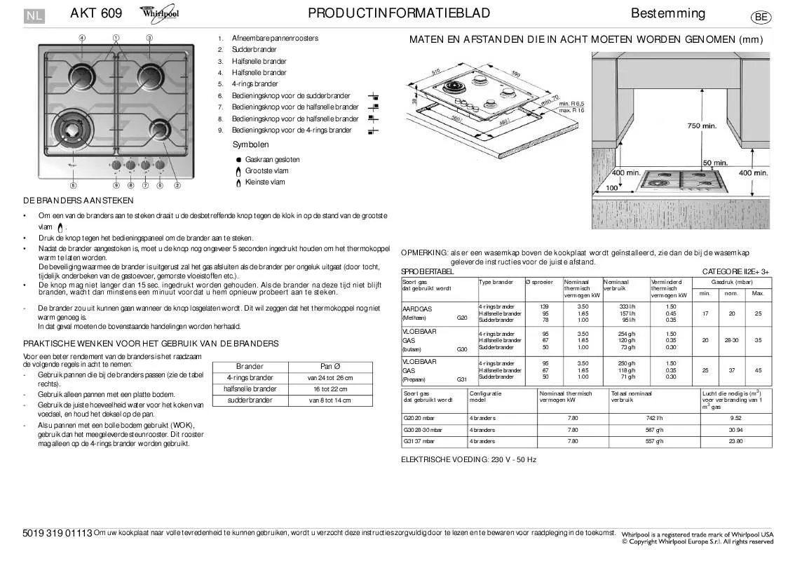 Mode d'emploi WHIRLPOOL AKT 609/IX