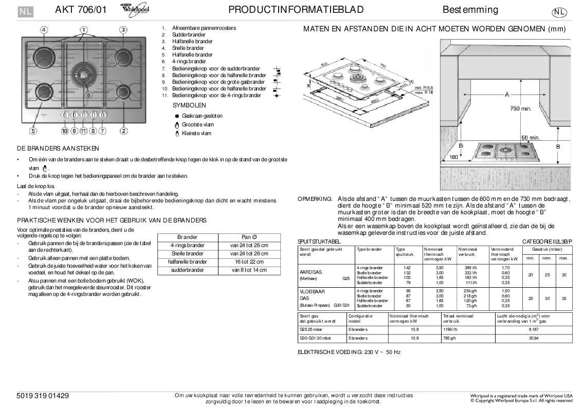 Mode d'emploi WHIRLPOOL AKT 706/IX/01