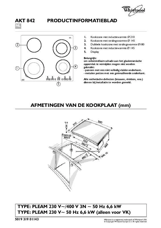 Mode d'emploi WHIRLPOOL AKT 842/BA