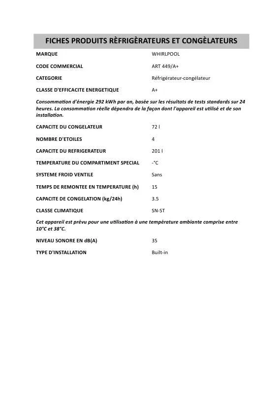 Mode d'emploi WHIRLPOOL ARG 7361/A S