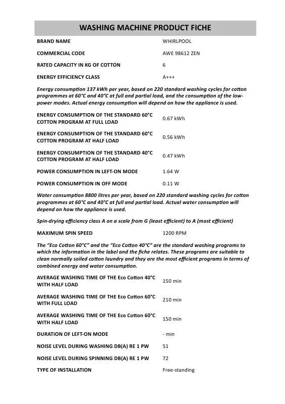 Mode d'emploi WHIRLPOOL EPV 5460 AL