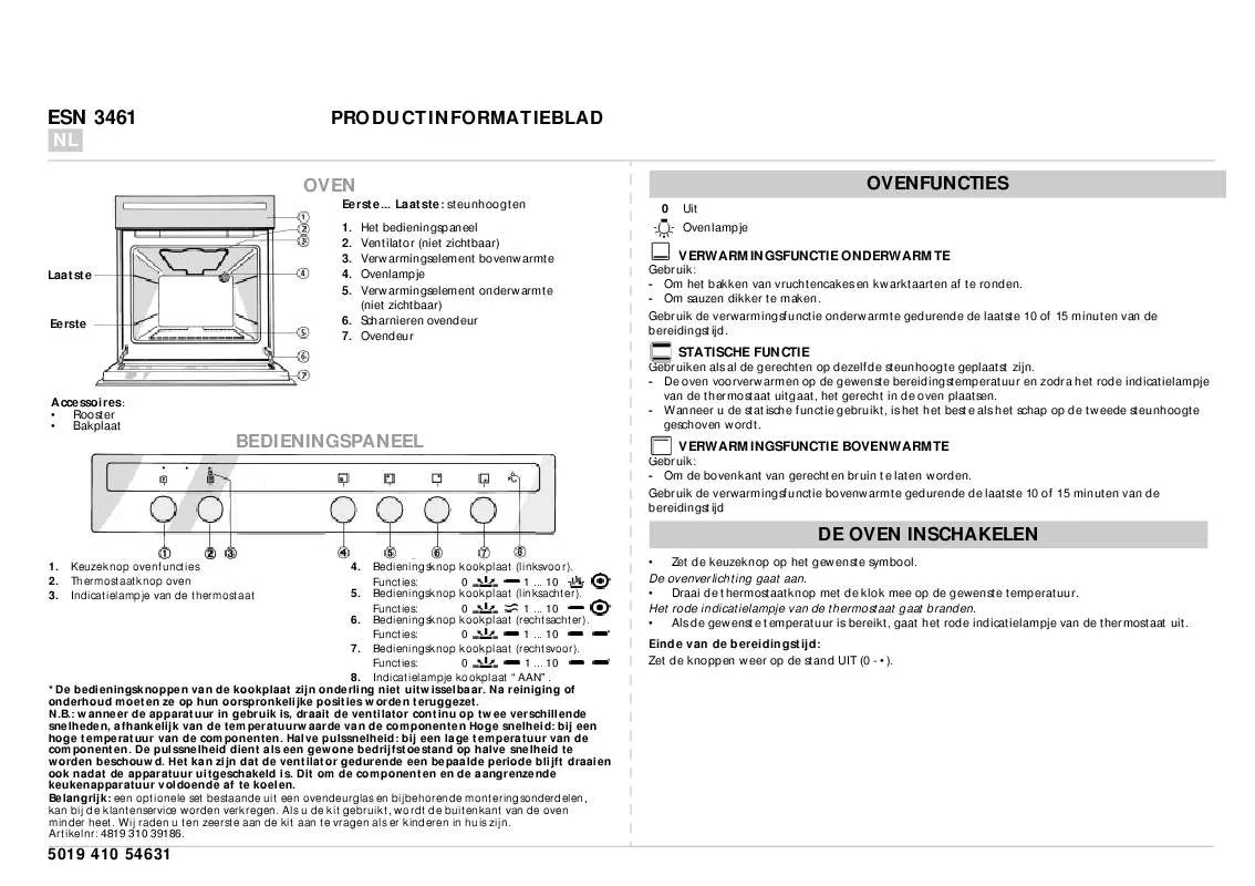 Mode d'emploi WHIRLPOOL ESN 3461/01 IN