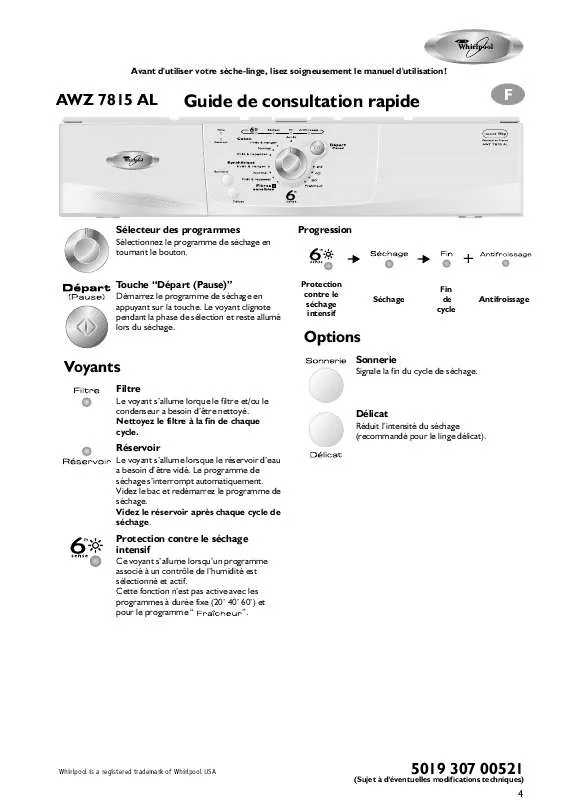 Mode d'emploi WHIRLPOOL EXCELLENCE 1489 BK