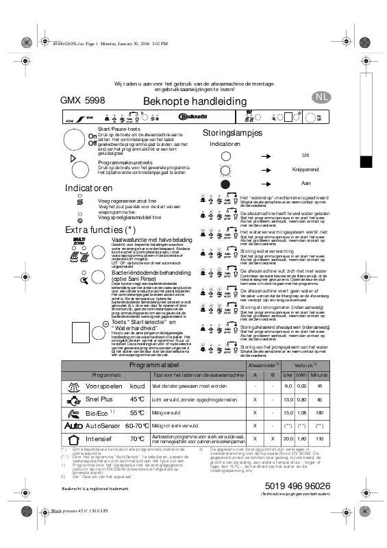 Mode d'emploi WHIRLPOOL GMX 5998