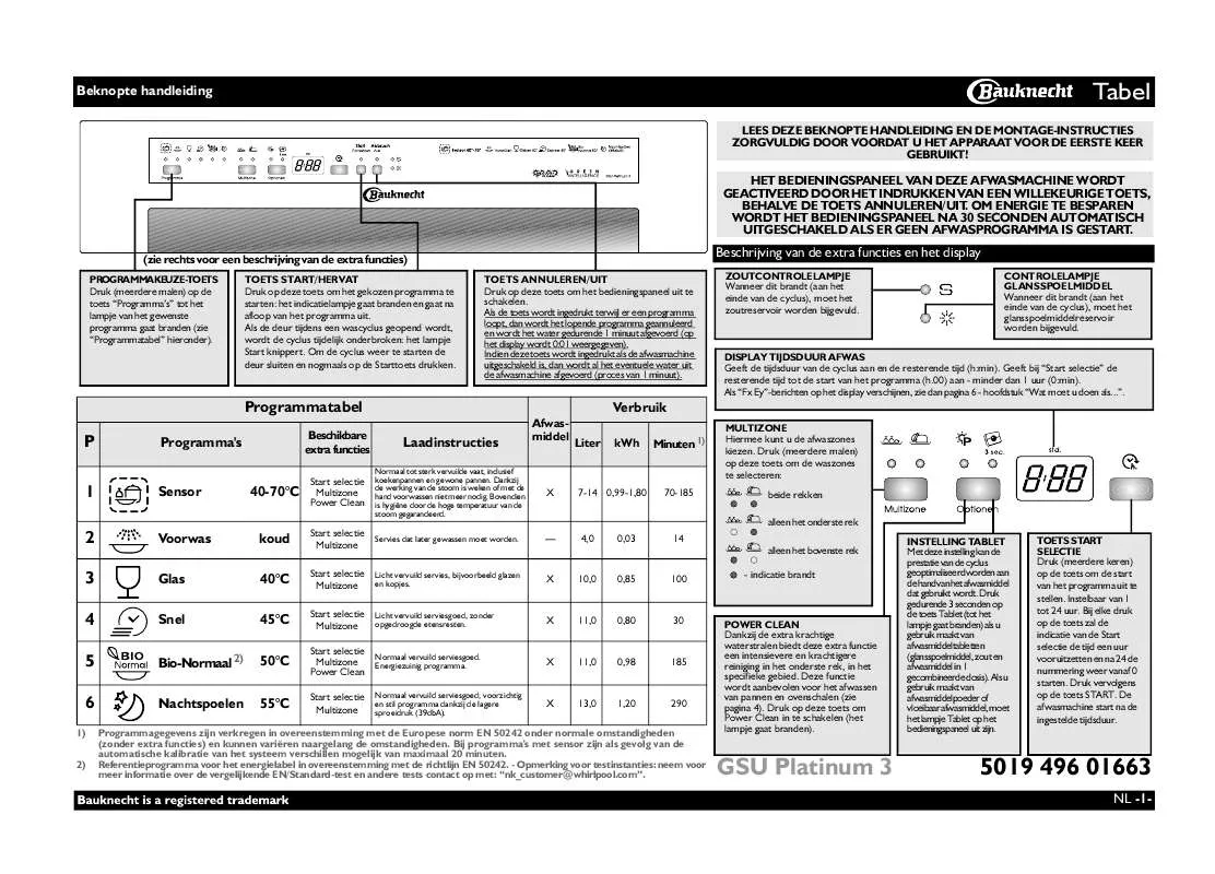 Mode d'emploi WHIRLPOOL GSU PLATINUM 3 IN